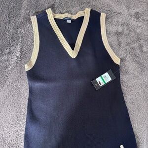 Tommy Hilfiger Ribbed V-Neck Sweater Tank Navy Gold Trim Women’s Size L NWT